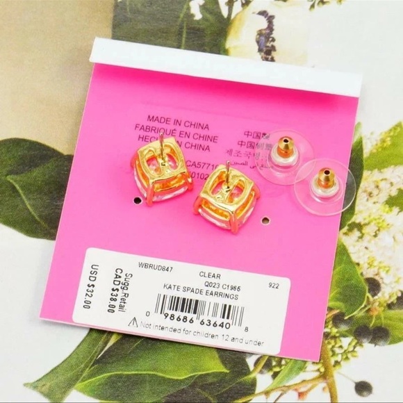 Kate Spade New York Mini Small Square Studs Earrings Clear Gold - Picture 4 of 7